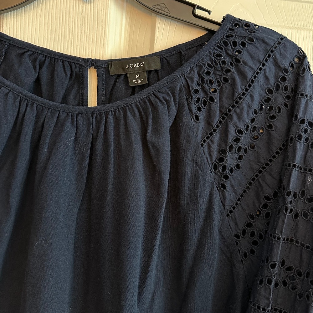 J Crew Blue Broderie Top, Women Medium